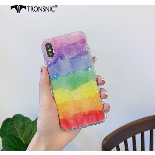Glitter Rainbow Phone Case for iPhone 11 Pro Max XR XS MAX Soft Pink Shiny Clear Luxury Case for iPhone 6 7 8 Plus Cover Fashion