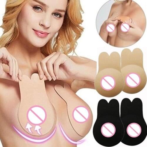 Push-up Bras for Self Adhesive Silicone Invisible Bra Strapless Reusable Sticky Breast Lift Tape Kawaii Rabbit Pads Bra