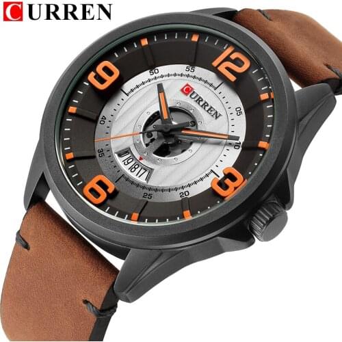 CURREN Top Brand New Mens Fashion Business Casual Wristwatches with Calendar High Quality Leather Strap relojes hombre
