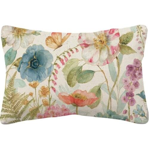 Rainbow Seeds Flowers Cushion Covers Floral Painting Pillow Case 45X45cm 30X50cm Beige Linen White Polyetser Sofa Decoration
