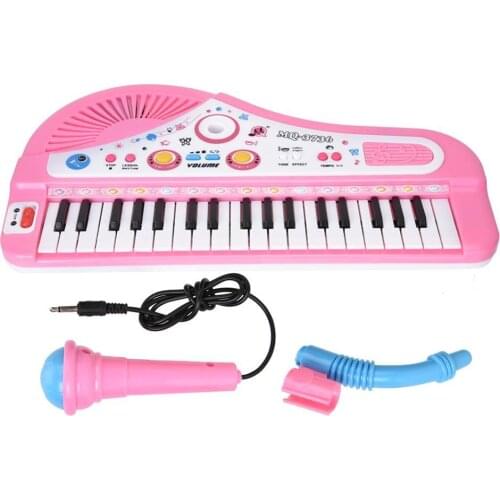 Cute Pink 37-key keyboard with Microphone Musical Digital Electronic chargeable Baby piano Music Learning Educational Kids Toys