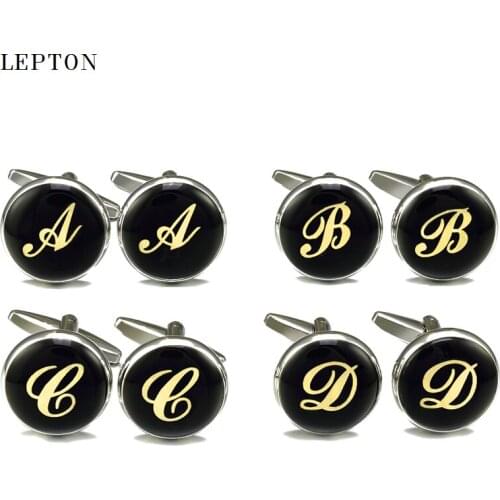 Hot Sale Real Tie Clip Letters Cufflinks For Mens Enamel Round Gold Color Letter cuff links Lepton Men shirt cuffs Cufflinks