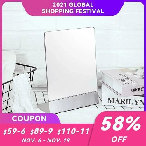 HD Rectangle Tabletop Cosmetic Vanity Mirror with EVA Base 304 Stainless Steel Portable Standing Self-Portrait Makeup Mirror
