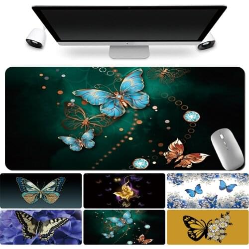 Mouse Pad Gaming Gamer Large Table Mat Butterfly Pattern Anti-slip Large Leather Mousepad Office Computer Accessories Washable