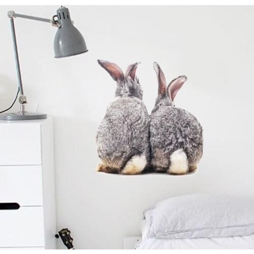 Cute Rabbit Wall Sticker for Kids Room Baby Nursery Animal Home Decoration Living Room Bedroom Wall Decals 3D Wallpaper Mural
