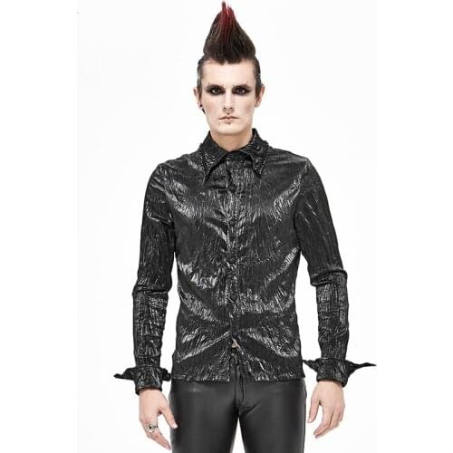 Dark Punk Style Shirt Mens Long-sleeved Casual Long-sleeved Spring And Autumn Bright fFace Pleated Shirts For Men