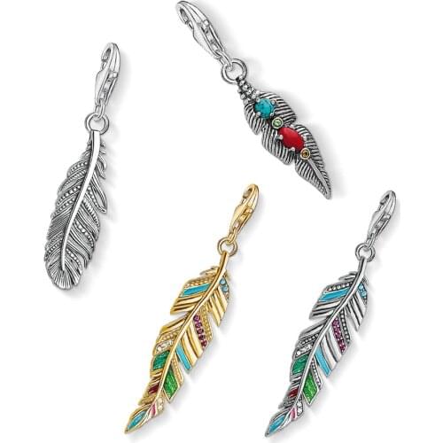 4Pcs/Lot Feather Charm Pendants Gold Color 925 Sterling Silver Jewelry Accessories Fit Bracelet Necklace Women Men Wholesale