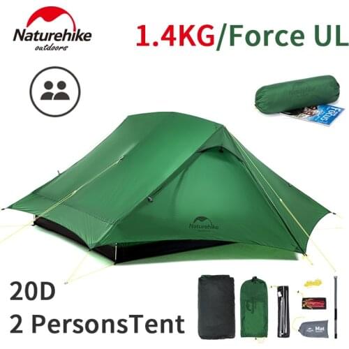 Naturehike Ultralight Outdoor Force UL2 Person Tent 1.4kg Big Sgpace Eaves Tent 20D Nylon Camping Waterproof Tent With Free Mat