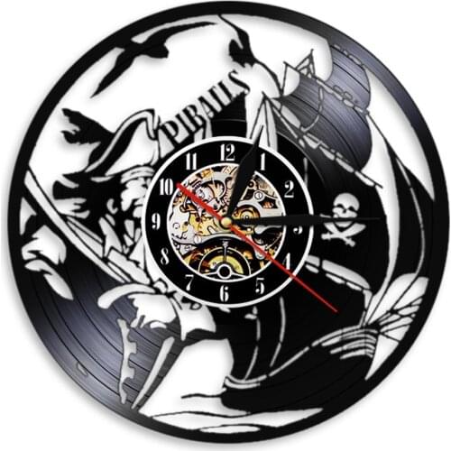 Pirates Ship Wall Clock Home Decor Sea Ship Vinyl Record Wall Art Decorative Silent Vinyl Clocks Watch Gift For Mariner Captain