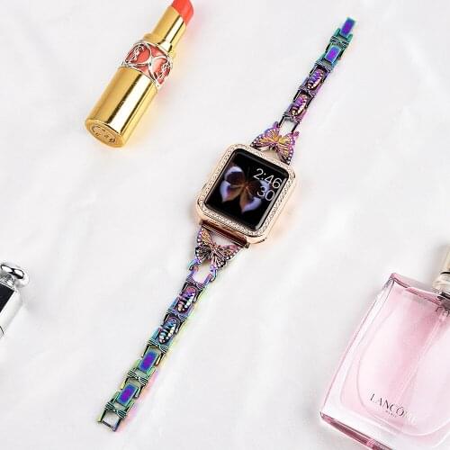 Women Diamond Butterfly Metal Strap for Apple watch band 40mm 38mm 42mm 44mm iwatch series 5/4/3 bracelet stainless steel strap