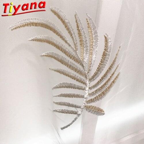 Luxury Leaves Embroidered Tulle Curtains for Living Room Rural Plant Eembroidery Transparent Gauze for Kitchen X-HM423#30