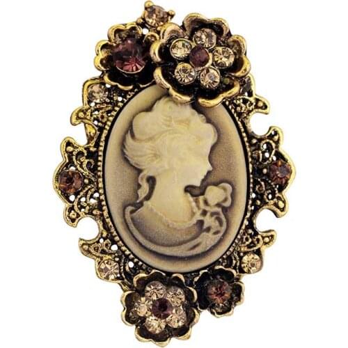 Luxury Gift Women Brooch Hot Selling Antique Copper Gold Cameo Pins Brooches Detailed Women Costume scarf Decoration Pins