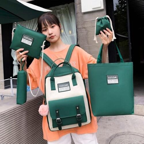 5 pcs sets Backpacks Canvas School Bags For Teenager Girl Women Backpack Harajuku Style Shoulder Bags Mochilas School Backpack