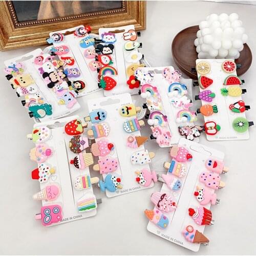 10Pcs/Set Hair Clip Accessories Sets Cute Cartoon Ice Cream Cake Hairpins Soft Ceramics Barrette Headwear Gift For Girl Children
