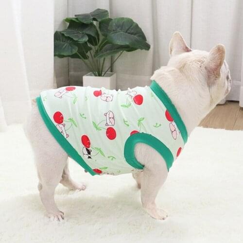 Cute Cherry Print French Bulldog Vest Kawaii Korean Style Summer Dog Clothes Medium Dogs Clothing Pug Costume Pet Outfit