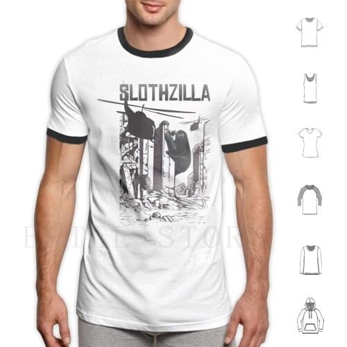 Slothzilla-Sloth As T Shirt Men Cotton 6xl Sloth Slothzilla City Movie Funny Humor Fun Laugh Skyscraper Cute Cool Helicopter