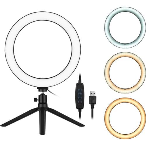 10"LED Ring Light with Tripod Stand Table Camera Light Lamp 3 Light Modes for YouTube Video Photo Studio Live Stream Makeup