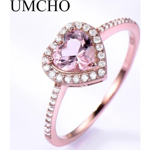 UMCHO Simulate Pink Morganite Real Pure 925 Sterling Silver Rings For Women Solitarie Engagement Ring Anniversary Gift 2018