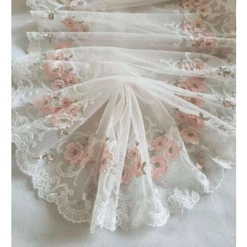 Gorgeous Tulle Lace Trim Pink Rose Flowers Floral Embroidered Scalloped Lace 11 Inches Wide High Quality By The Yard