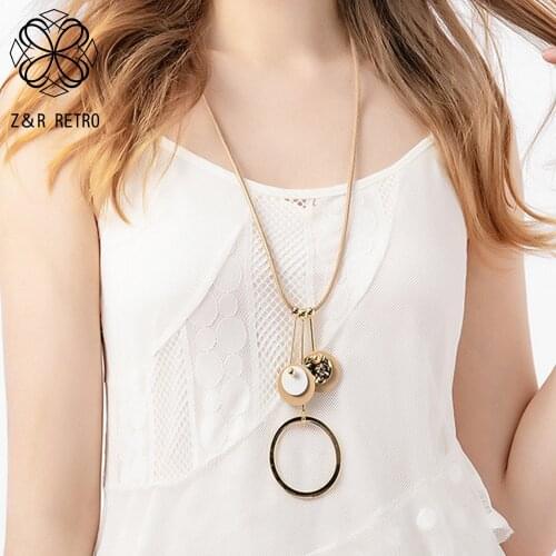 Vintage Gold Silver Color Geometric Necklace Long Chains On the Neck Suspension Pendant Costume Jewelry for Women Accessories