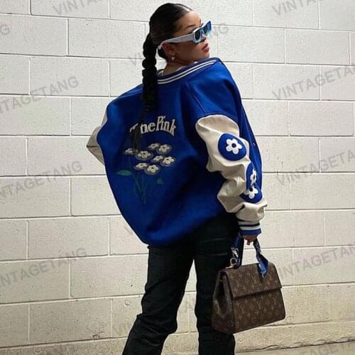 B-TOTO American Retro Navy Blue Color Matching Embroidery Baseball Jacket Female Tide Ins Autumn Jacket 2021