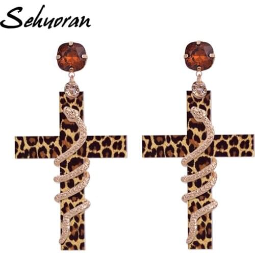 Sehuoran Bohemian Cross Oorbellen Snake Resin Drop Earrings For Women Statement Pendientes Trendy Style Jewelry