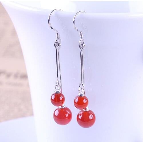 S925 Silver Earring Agate Stones Tassel Drop Earring For Women Wedding Gift Lady Girl Fashion Jewelry