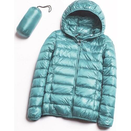 Winter Woman Padded Hooded Jacket White Duck Down Female Overcoat Ultra Light Slim Solid Jackets Coat Portable Parkas