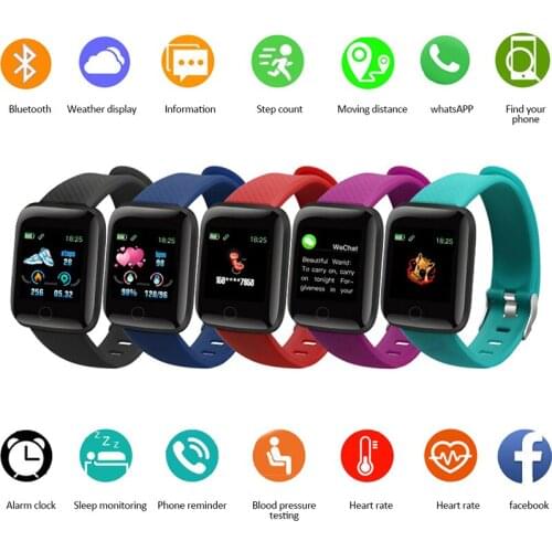 116 PLUS Smart Bracelet Watch IP67 Waterproof Color Screen Heart Rate Blood Pressure Monitoring Track Smart Watch Band