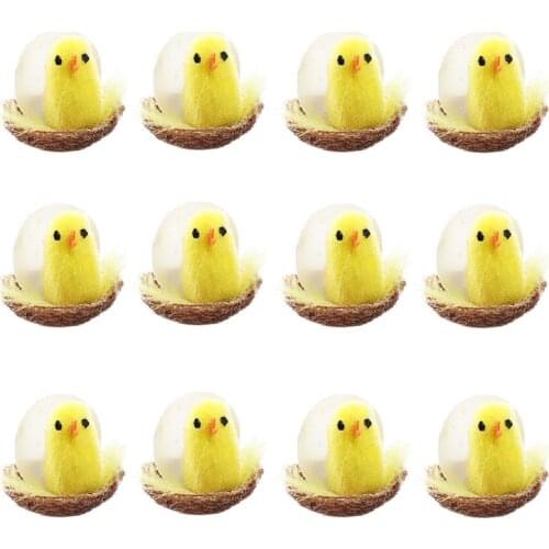12Pcs Simulation Easter Yellow Chick Mini Artificial Toys Plush Chicken Gift Home Decor Plush Chicken Toys for Kids
