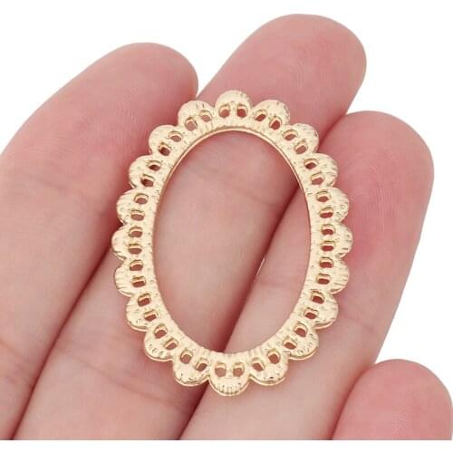 20 x Gold Tone Large Hollow Open Flower Oval Charms Pendants 2 Sided for DIY Jewelry Making Accessories 38x28mm