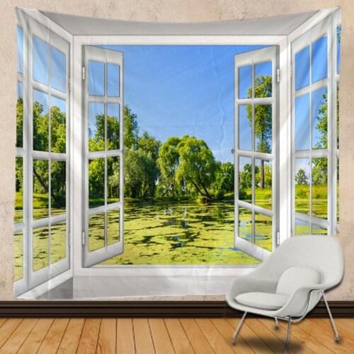 3D forest landscape window tapestry psychedelic scene Mandala home art decorative tapestry Hippie Bohemian Yoga mattress sheet