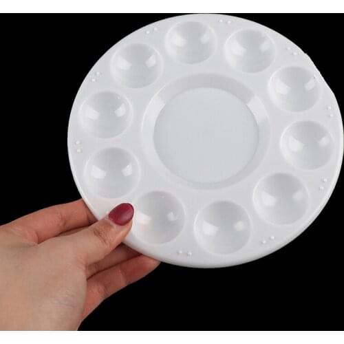 5Pcs/Set 10Grid Watercolor Oil Paint Painting Tray Mixing Palette Artist Drawing Round Shape 17cm