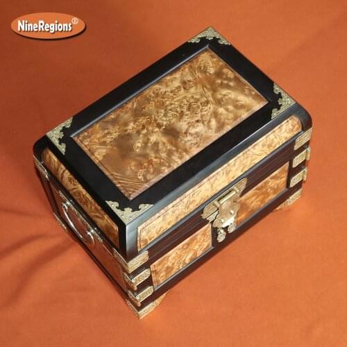 Free Shipping Burmas gold camphor wood Organizer cosmetics case jewelry storage box with ebony wooden frame worthy collection