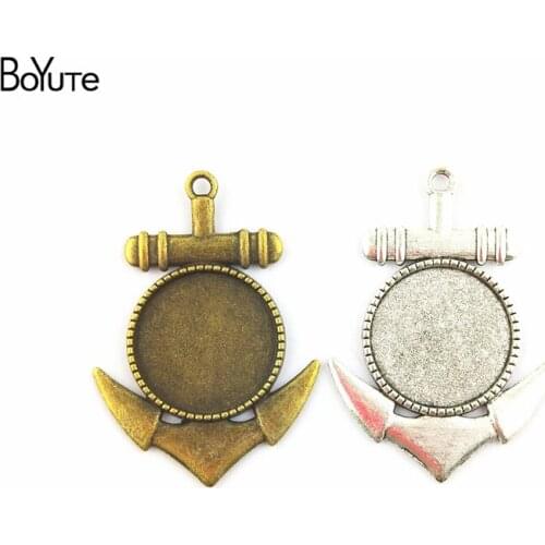 BoYuTe (30 Pieces/Lot) 20MM Two Colors Anchor Pendant Settings Blank Base Bezel Glass Cabochon Cameo Diy Necklace Findings