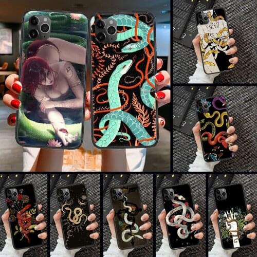 Flower snake Phone Case Cover Hull For iphone 5 5s se 2 6 6s 7 8 12 mini plus X XS XR 11 PRO MAX black tpu Etui fashion coque