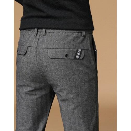 Black Gray Plaid Pants Men Korean Style Autumn Regular Fit Office Suit Pants Formal Dress Trousers For Men Wendding
