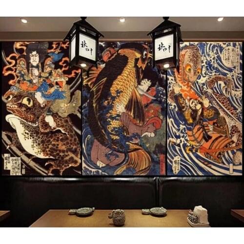 Retro Japanese ukiyo-e monster restaurant shop tooling background wall 3D murals decorative Self Adhesive wallpaper Waterproof