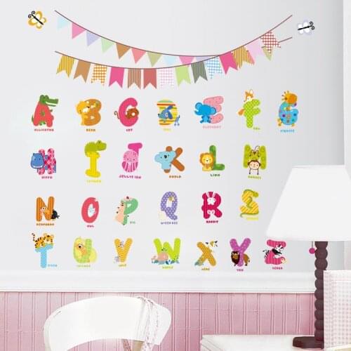 Jungle wild Animal design characters letters wall sticker Nursery kids room Flag Birthday decoration wall Decals alphabet Gift