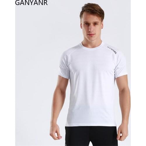 GANYANR Running T-shirt Dry Fit Man Gym Sport Fitness Sportswear Crossfit Rashguard Training Workout Tee Clothes Tracksuit Quick
