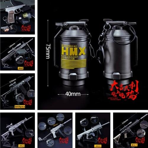 Game PUBG New Playerunknowns Battlegrounds Cosplay Props Tear bomb AK15 AA12 M27 Gun Key ring Weapons Toy Keychain 6Pcs/Set