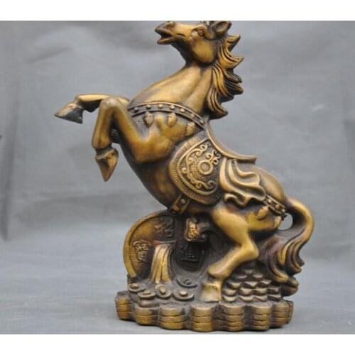 Chinese bronze Zodiac animal Feng shui wealth success yuanbao coin horse statue