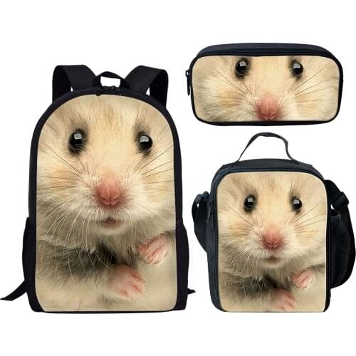 3 Piece Set School Bag for Teenage GirlsCanvas Travel Backpack Women Bookbags Teen Student Hamster School bags Bolsas Escolar