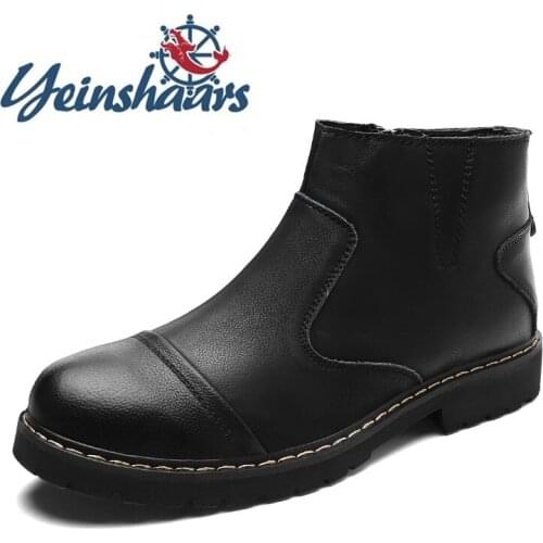 Fashion Shoes Mens Boots Chelsea Casual Leather Shoes Round Toe Vintage Walking Boots Male Comfortable Hiking Boots Botas Brahma