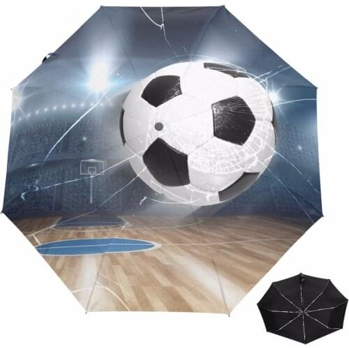Mens Soccer Rain Umbrella Three Folding UV Proof Sun Rainy Umbrellas Black Coating Umbrella Drop Shipping