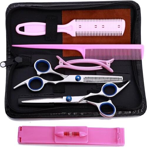 8PCS/ Set 6.0"Salon Barber Hairdressing Stainless steel Scissors Kit with Comb Hair Clipper Thinning Cutting Hair Styling Tool