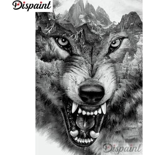 Dispaint Full Square/Round Drill 5D DIY Diamond Painting "Animal wolf scenery" Embroidery Cross Stitch 5D Home Decor A11730