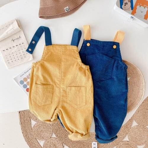 Autumn Children Boys Solid Corduroy Overalls Trousers Casual Girls Kids Full Length Pants