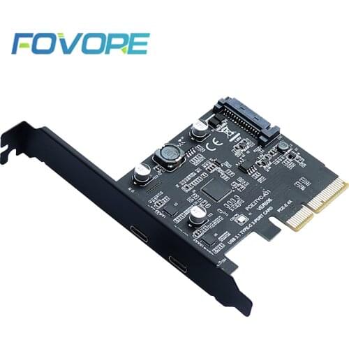 USB 3.1 PCIE PCI Express Expansion Card PCI-E 4X to USB 3.1 Gen2 10Gbps 2-Port USB C Adapter ASMedia ASM3142 Chipset For Desktop