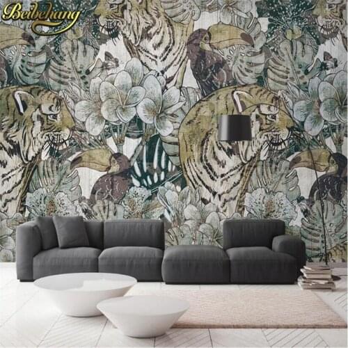 Beibehang Custom Modern plant tiger animal Mural wall paper for Living Room Bedroom Interior Wallpaper bedroom decor Wallpapers